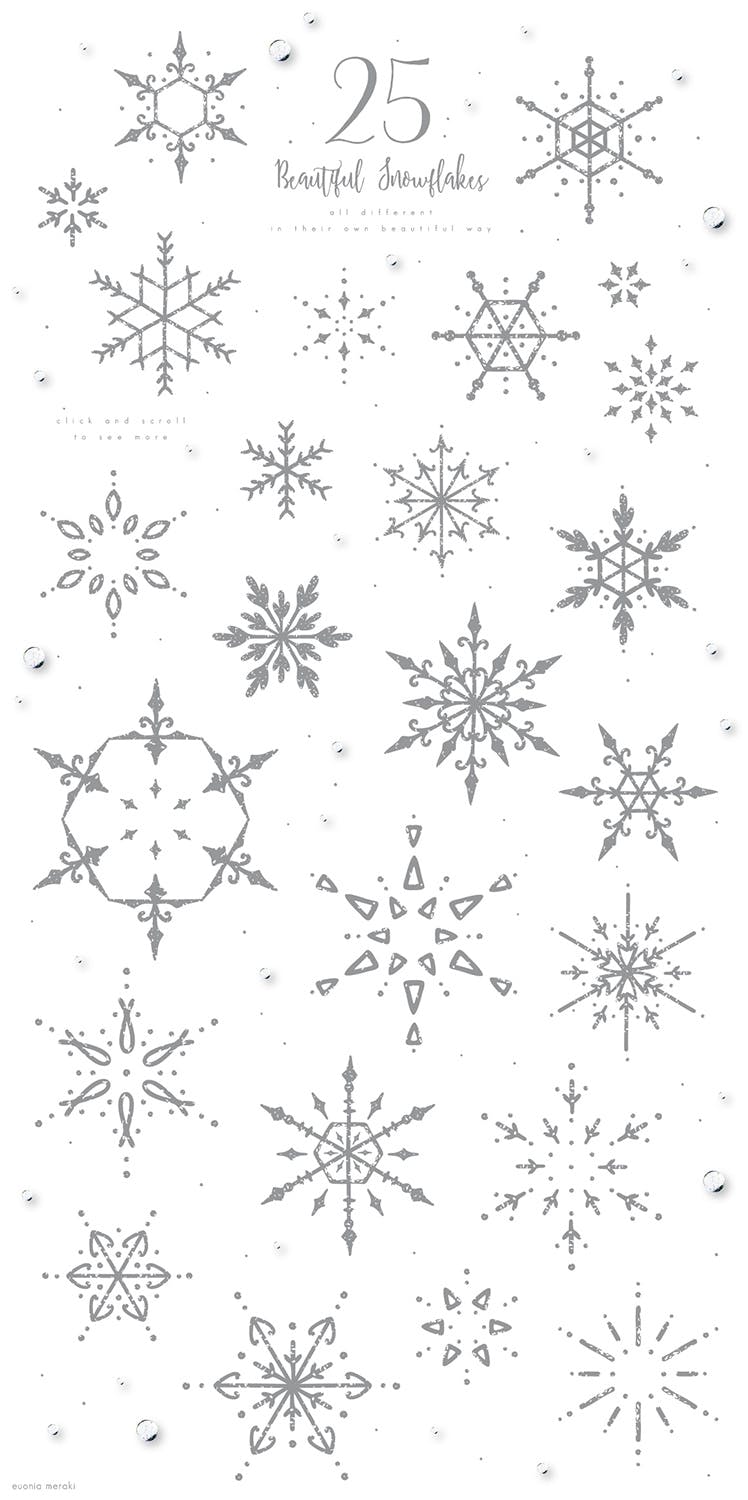 雪花之吻冬季主题手绘图案背景素材 UPDATED+ Snowflakes Winter Kisses插图1