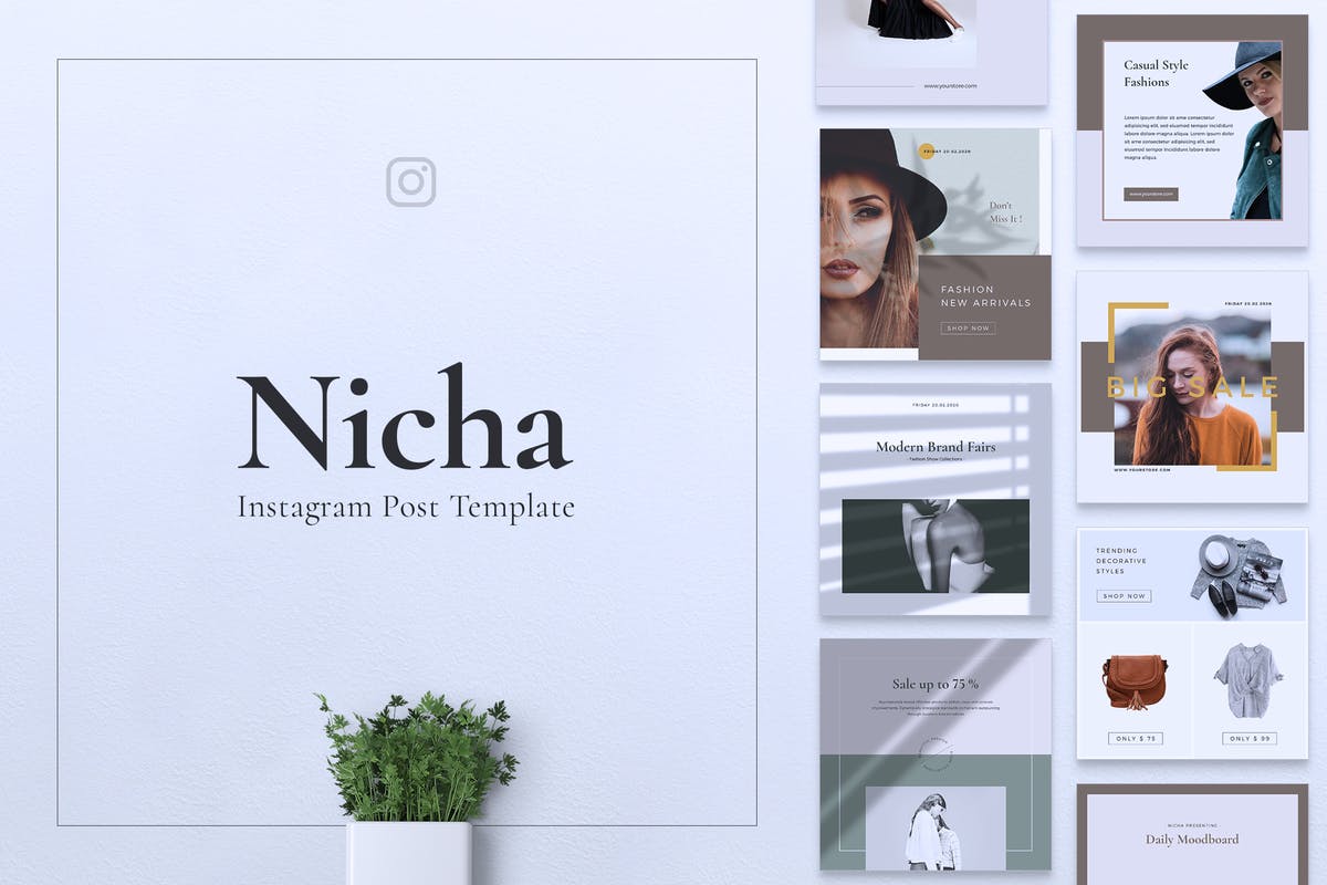 品牌服装Instagram品牌故事设计模板 NICHA Instagram Post插图