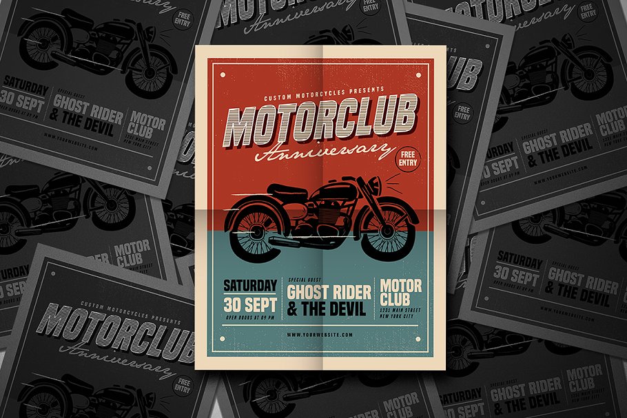 复古机车俱乐部活动海报传单模板 Retro Motorclub Event Flyer插图(2)