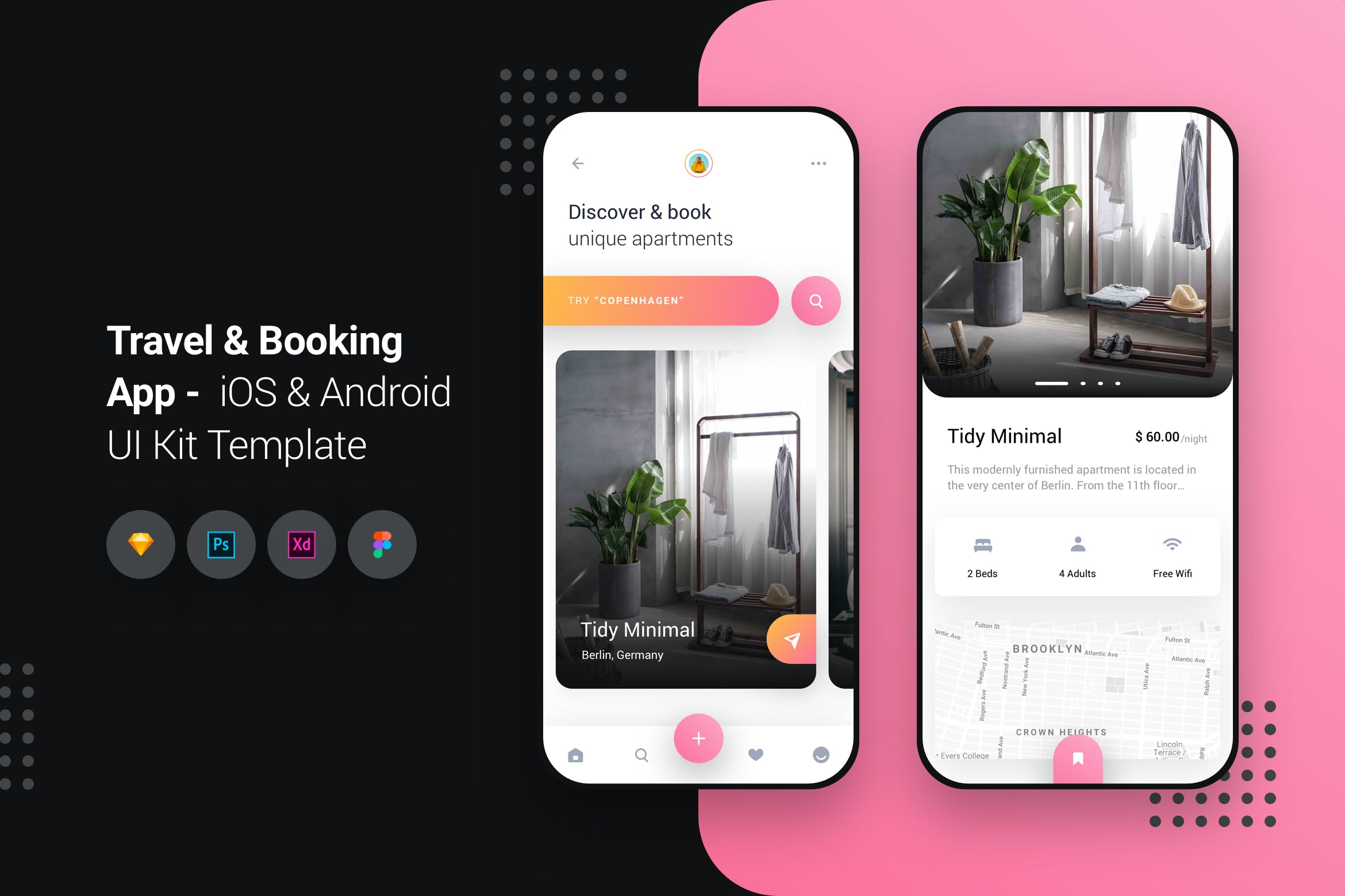 旅游酒店民宿预订iOS&Android手机APP应用UI设计套件 Travel & Booking App iOS & Android UI Kit Template插图
