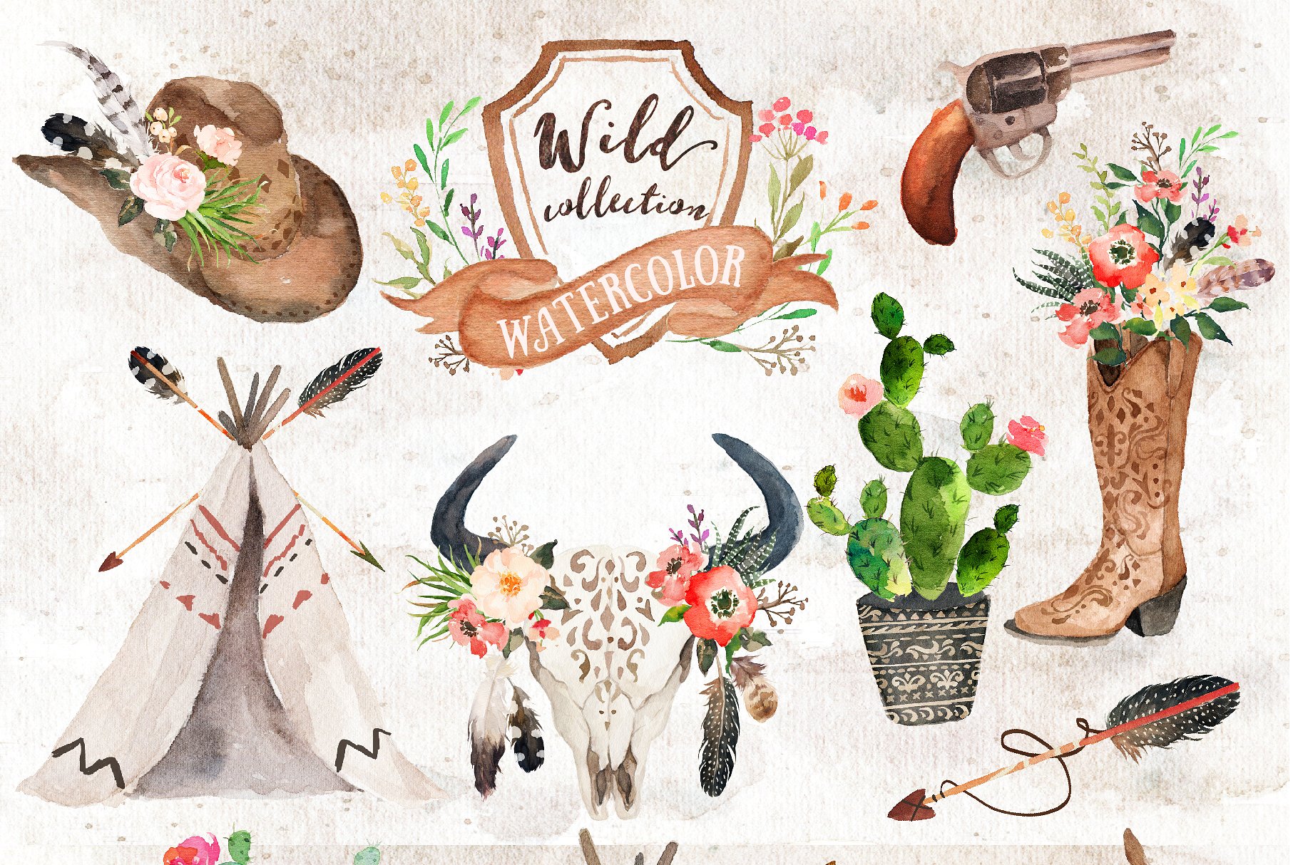 美国西大荒元素水彩素材 Watercolor Wild West Collection插图(4)