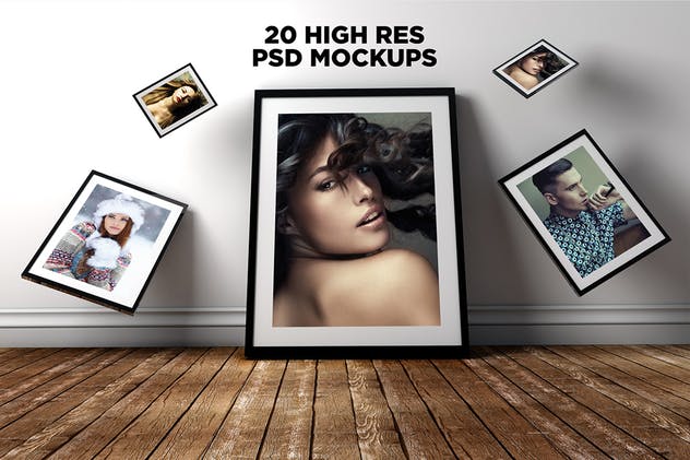 20款实木质感画框样机模板 20 Gravity Photo Frame Mockups插图(1)