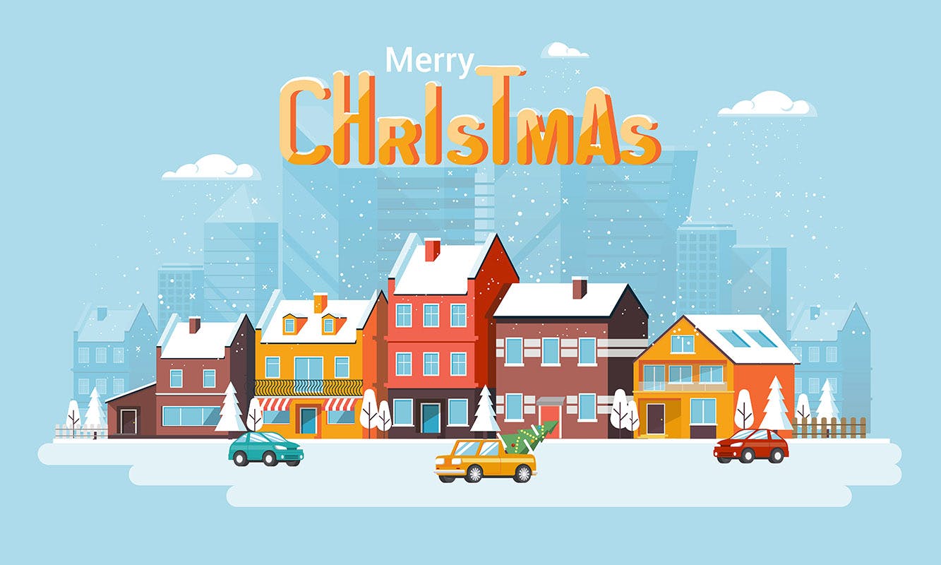 圣诞节&2020新年快乐主题矢量场景插画素材 Merry Christmas and and Happy New Year cards插图(4)