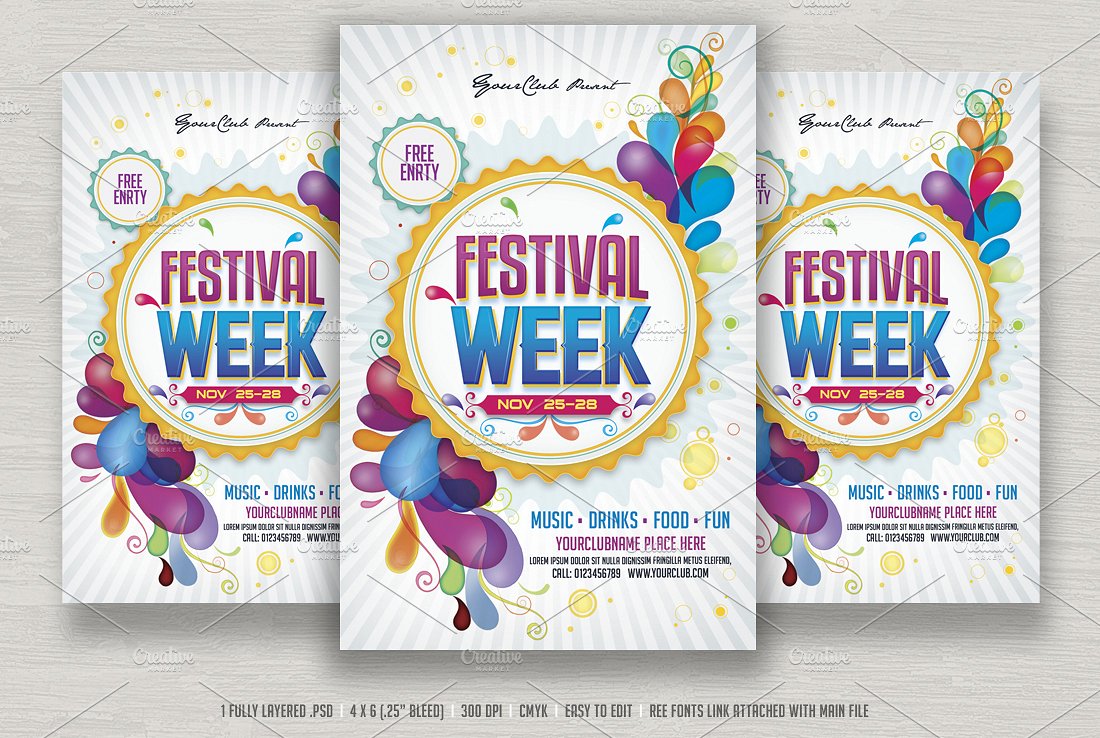 周末活动宣传海报模板 Festival Week Flyer插图