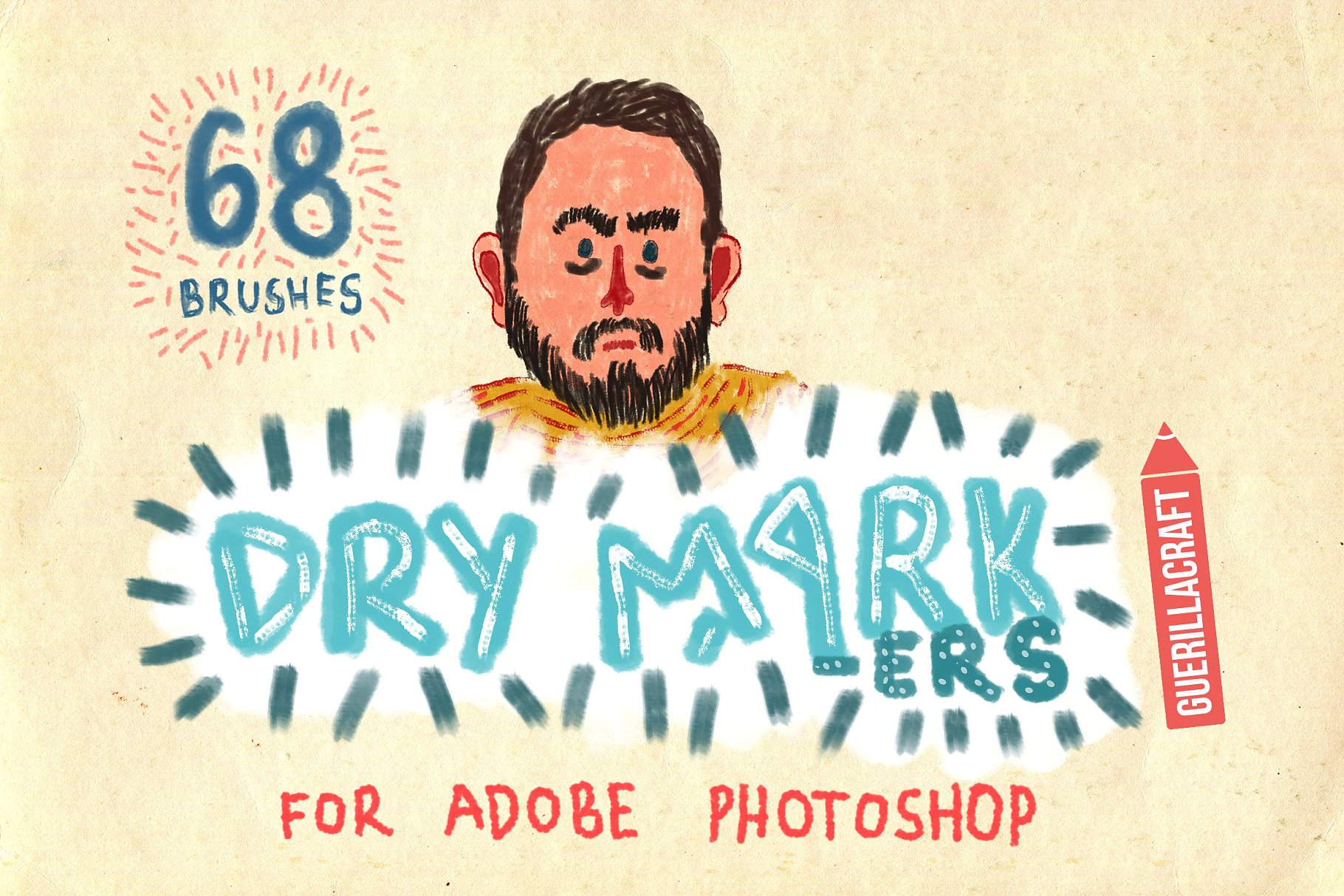 68种白板笔笔画ps笔刷工具素材68 Dry Markers Photoshop Brushes 第一素材网