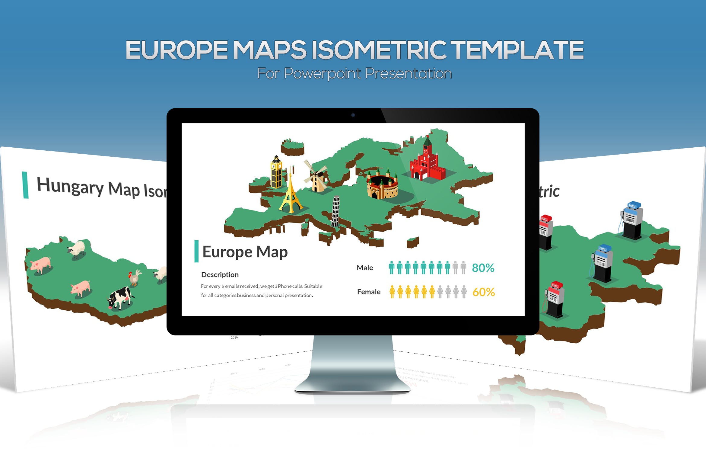 欧洲国家地区地图图形PPT幻灯片设计素材 Europe Maps Isometric & Legends For Powerpoint插图