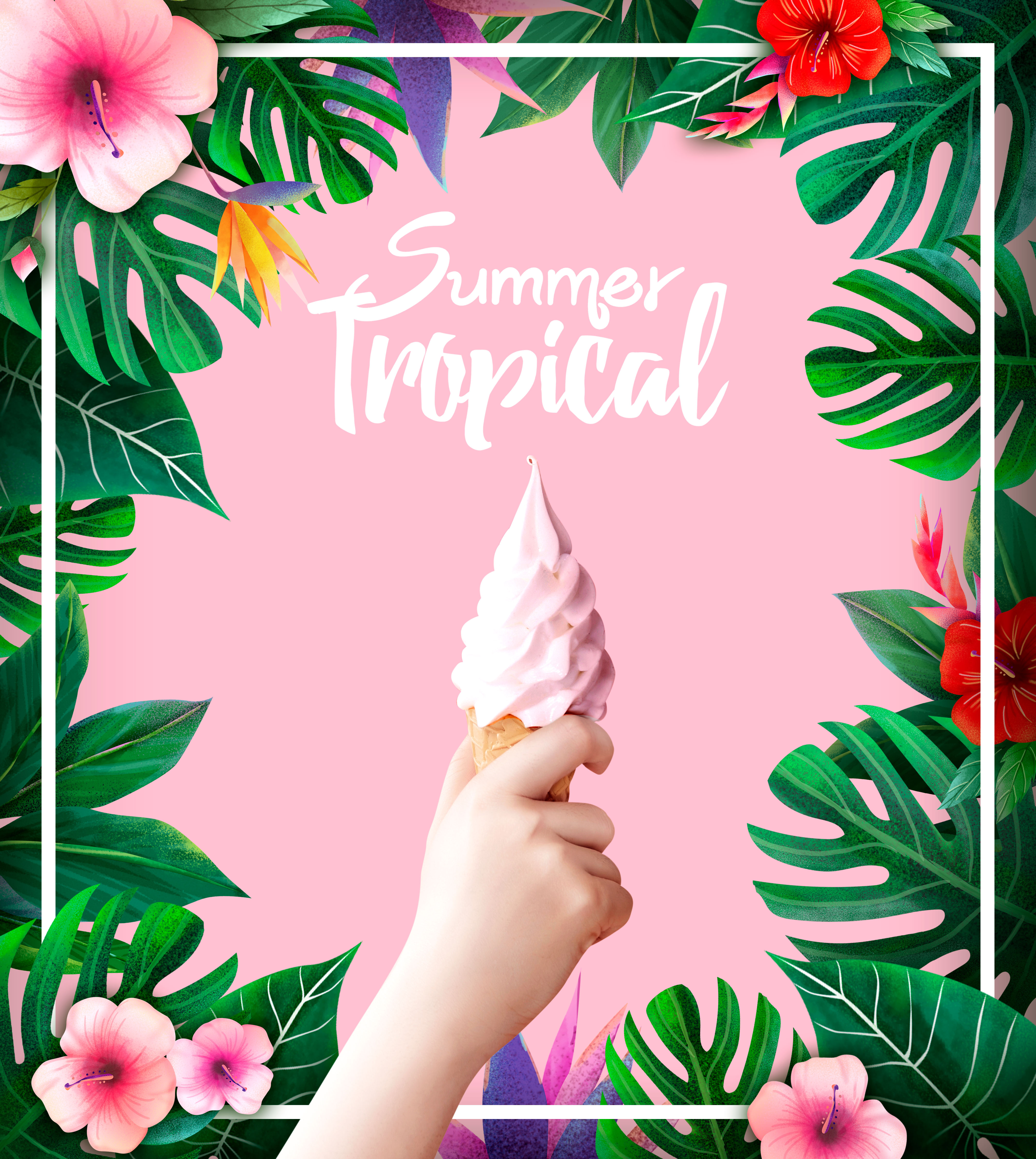 热带植物装饰夏季主题海报设计套装插图(2)