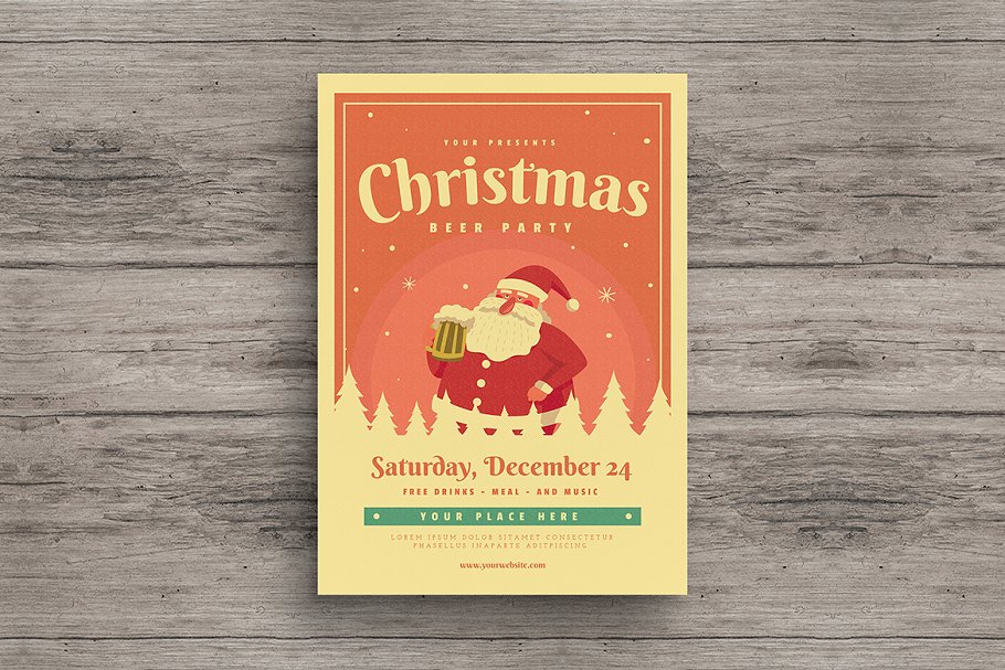 复古圣诞派对宣传海报设计模板 Christmas Beer Event Party Flyer插图(1)