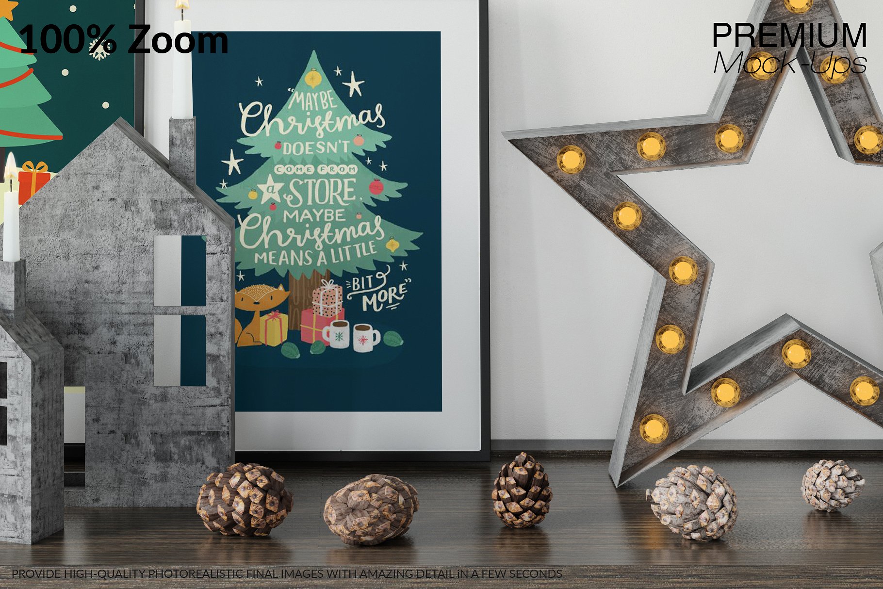 高品质的圣诞节画框框架和墙壁装饰展示样机 Christmas Frames & Wall Set [psd,jpg]插图(3)