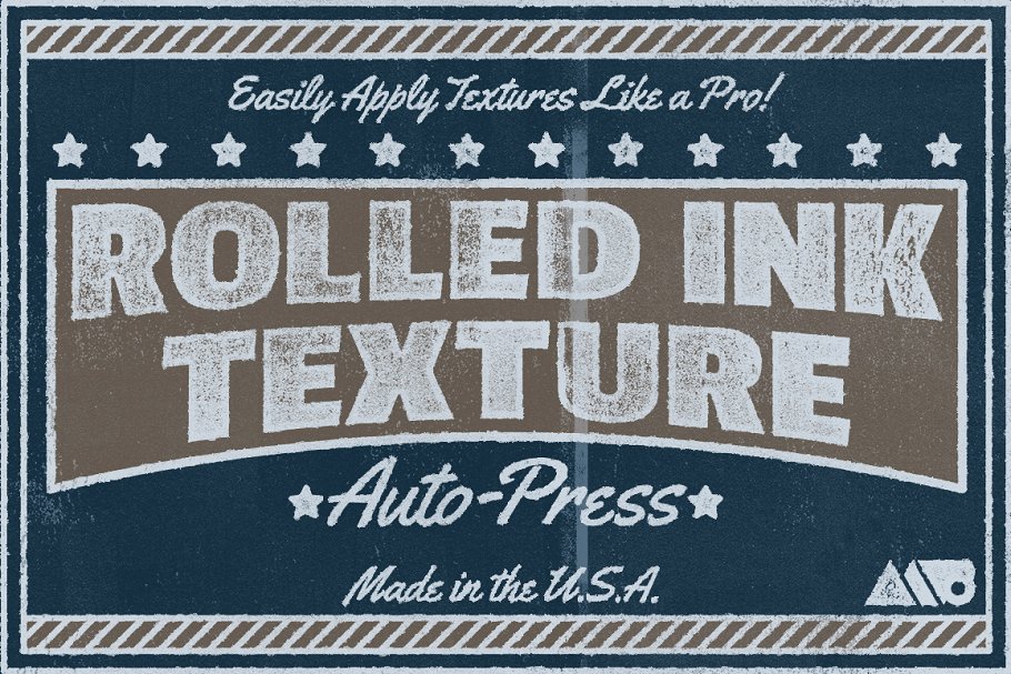 12款复古墨辊印刷效果图层样式 Rolled Ink Texture Auto-Press插图