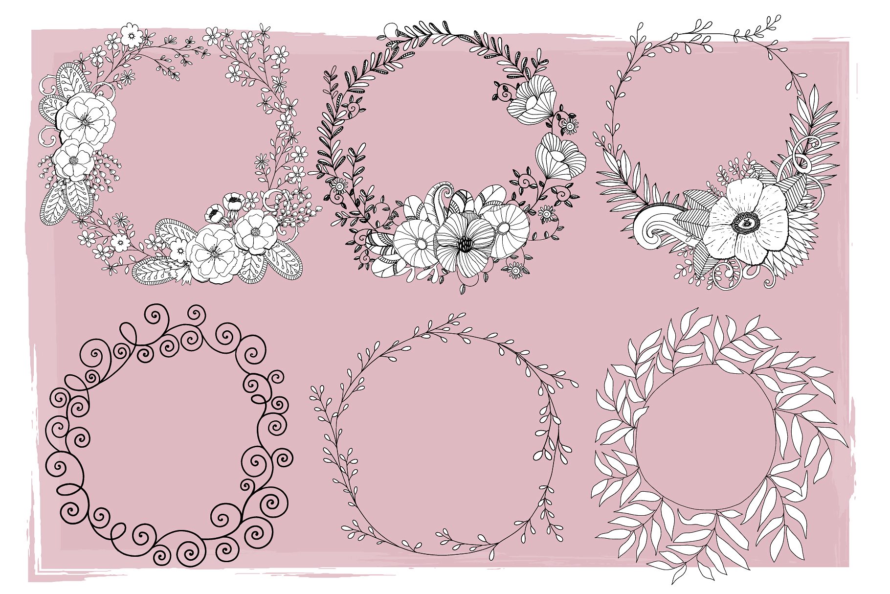 花卉艺术线条及花环素材 Flower Line Art & Floral Wreaths插图8