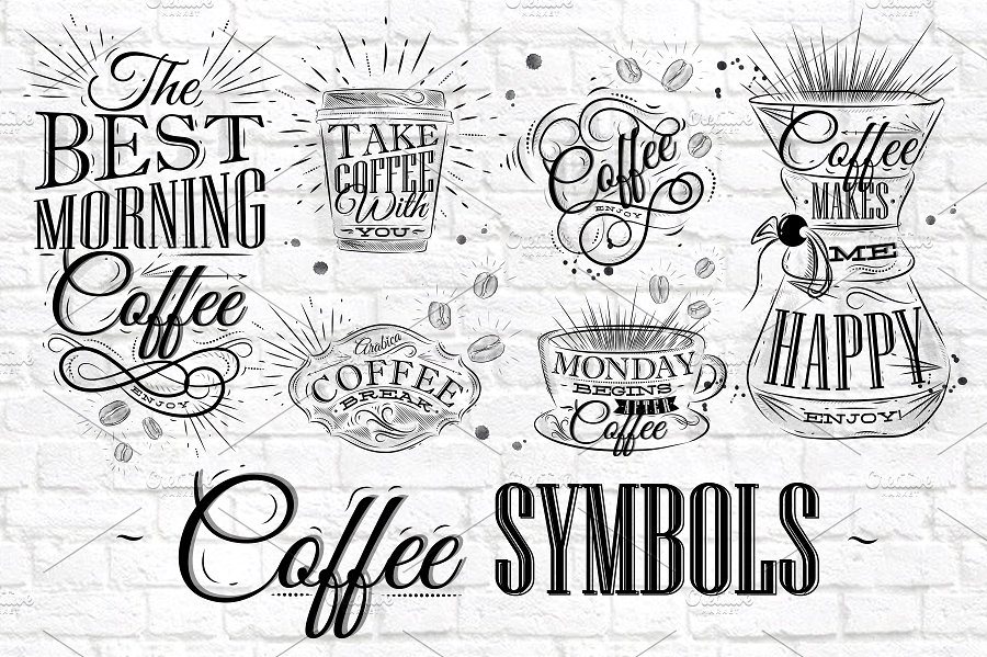 手绘咖啡符号插画 Coffee Symbols插图