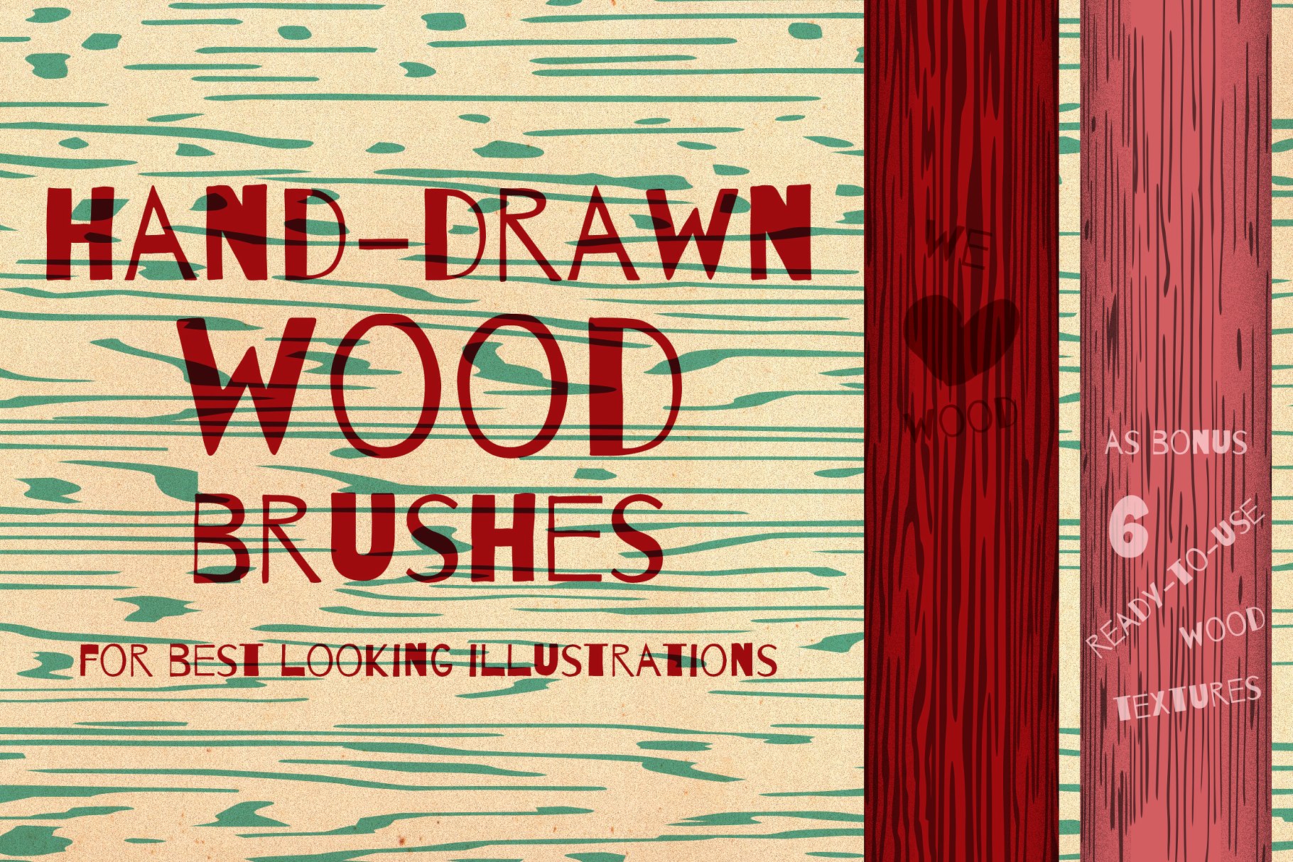 60款手绘木纹图案PS&AI笔刷 Wood brushes drawn by hand插图(1)