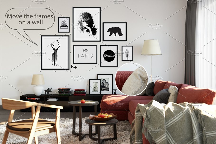 居家室内相框画框&墙纸设计样机模板 Interior Frame & Wall Mockup 02插图1