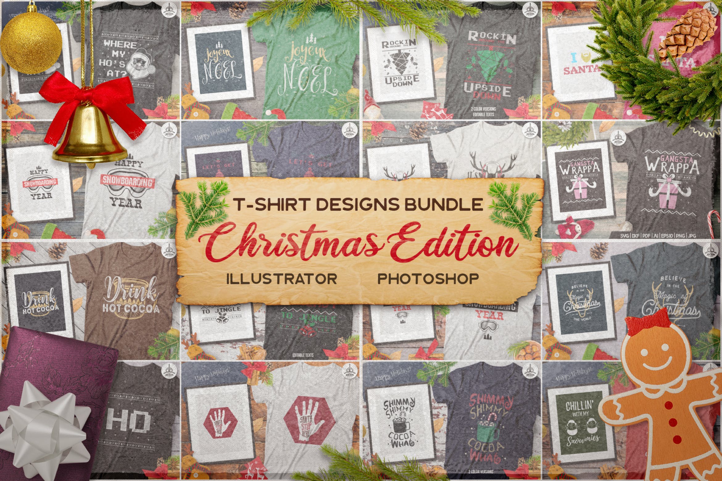 20款圣诞节主题复古风T恤印花图案设计素材包 Christmas T-Shirt Designs Retro Bundle. Xmas Tees插图