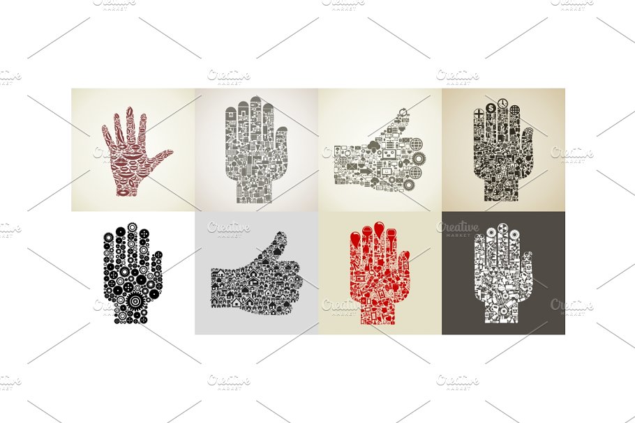 各式主题图标构成的手部插图合集 Hand插图1