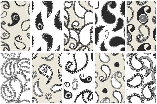 现代佩斯利涡纹旋花呢无缝图案纹理 Modern Paisley Seamless Patterns插图(5)