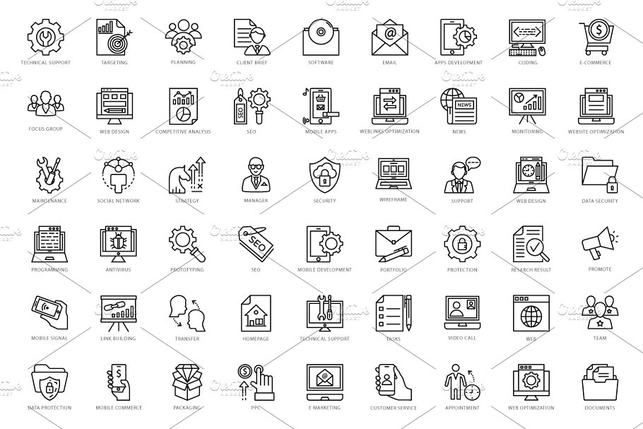 432个互联网领域Web线条图标 432 Web Line Icons插图(4)