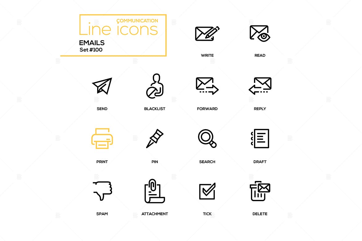电子邮件 – 现代线设计图标icon集合插图