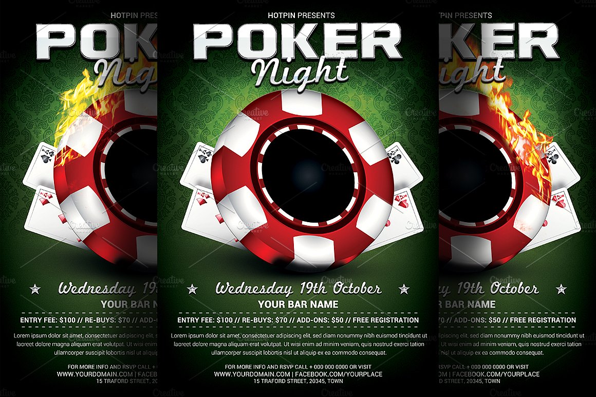 博彩棋牌俱乐部传单海报模板 Poker Night Flyer Template插图 博彩棋牌俱乐部传单海报模板 Poker Night Flyer Template插图