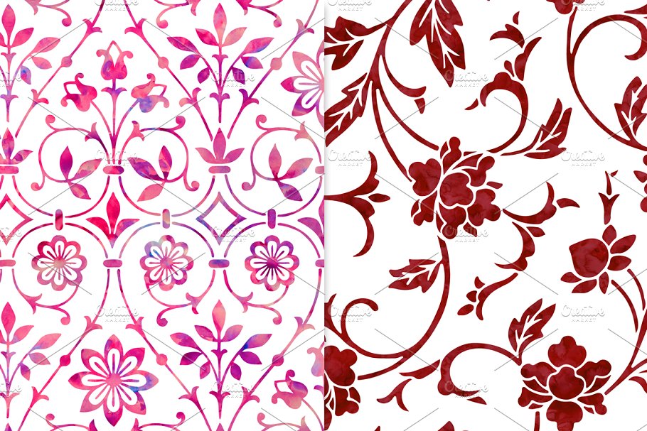 暖色调水彩花卉纹理背景 Warm Watercolor Floral Patterns插图(2)