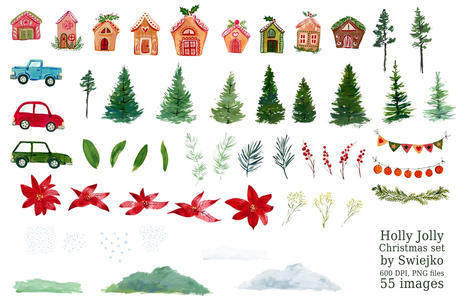 圣诞节水粉剪贴画 Gouache Christmas clipart set插图(1)