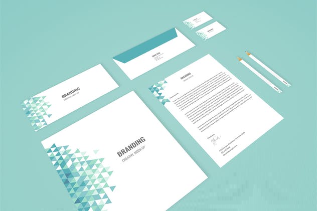 企业品牌办公用品样机模板 Branding Identity Mock Up – Teal Tirangles插图(2)