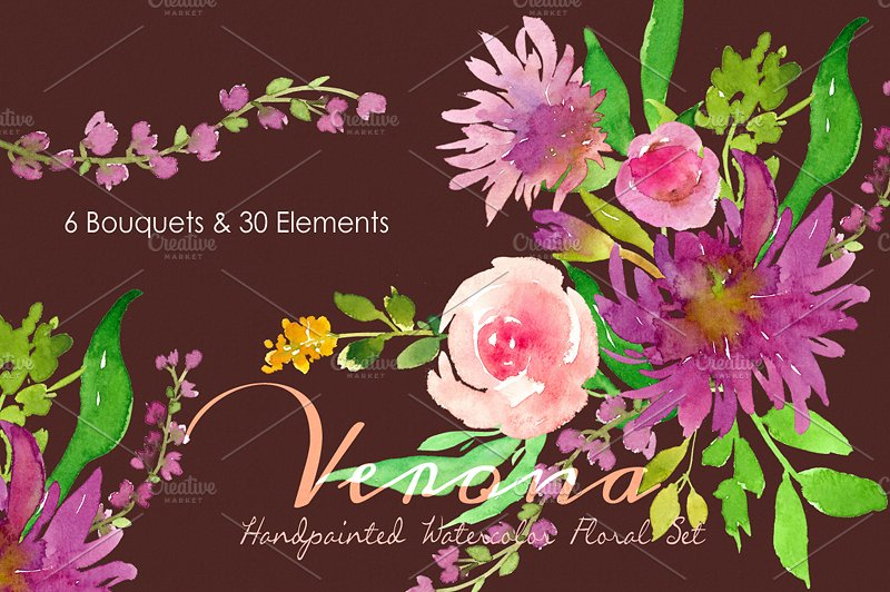 维罗纳-水彩花卉套装 Verona – Watercolor Floral Set插图2