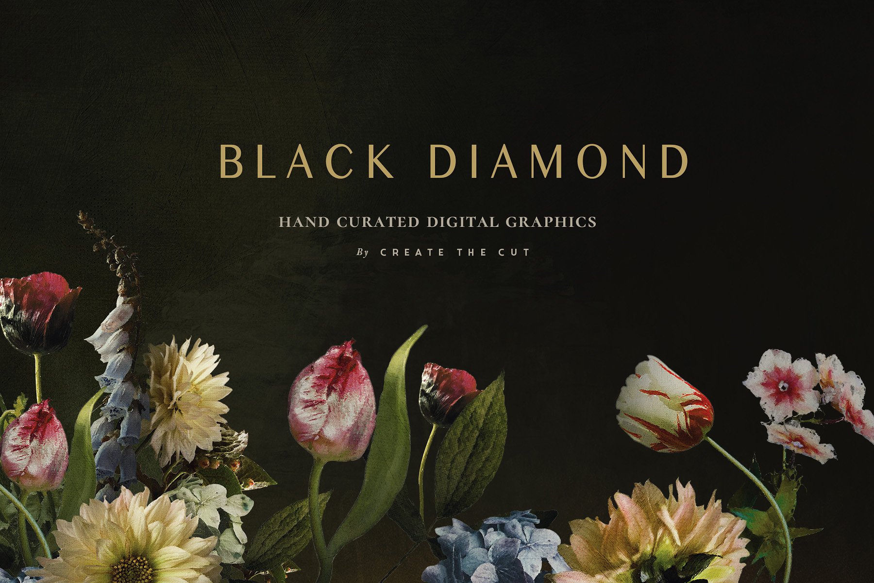 复古风格花卉透明背景剪贴画 Limited Edition – Black Diamond插图2