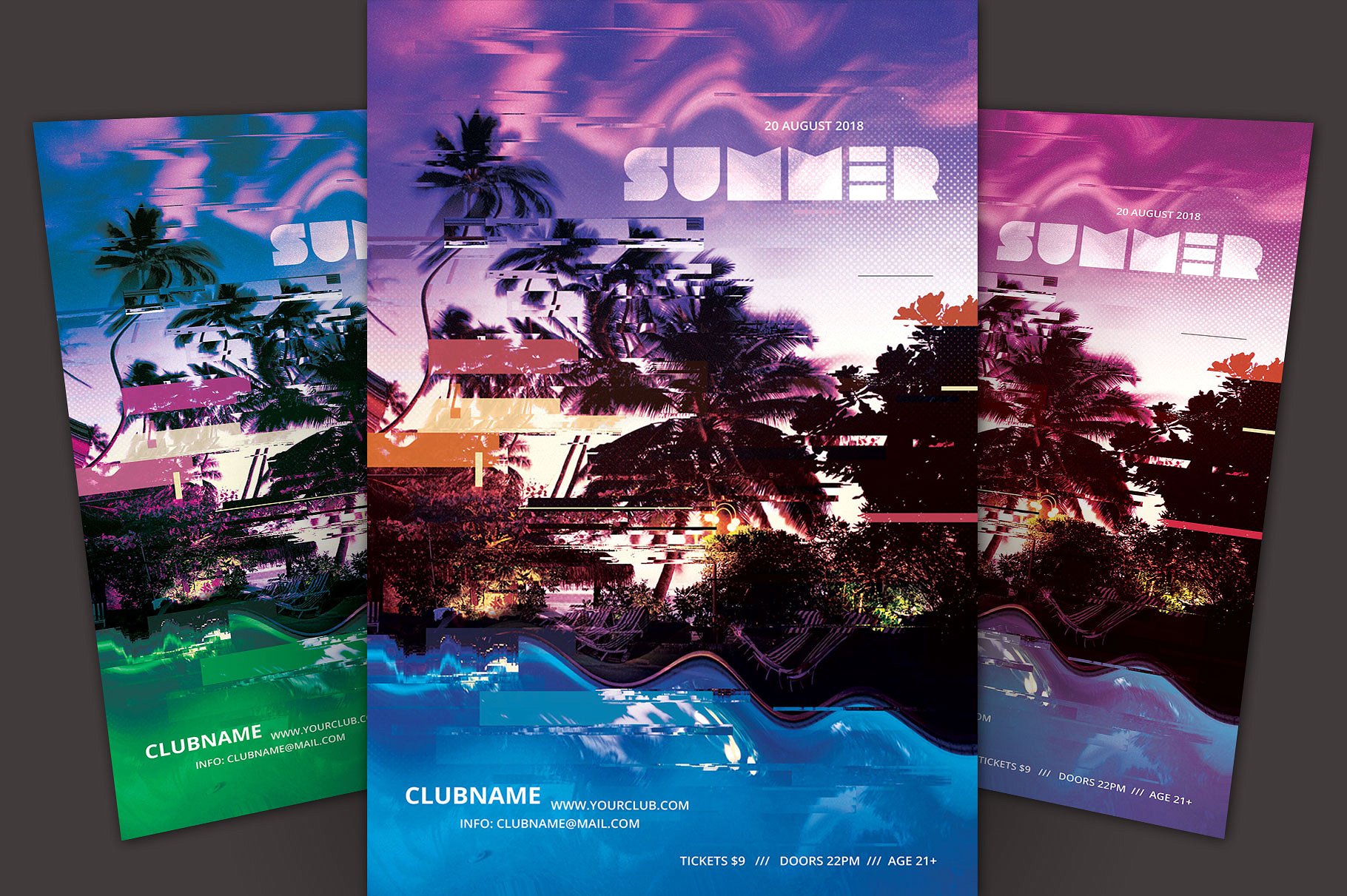 夏日度假胜地剪影传单模板 Summer Flyer Template插图
