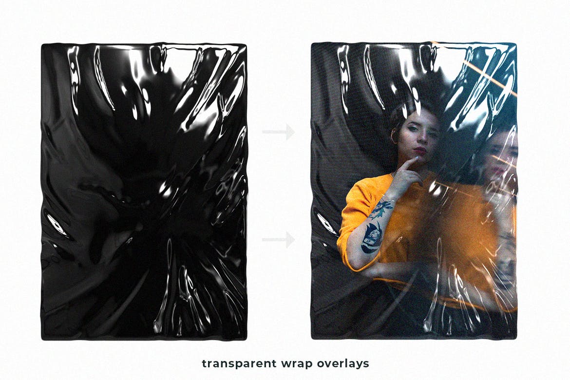 塑料伸缩膜包装效果图PSD分层模板 Plastic Foil Wrap Overlays插图(2)