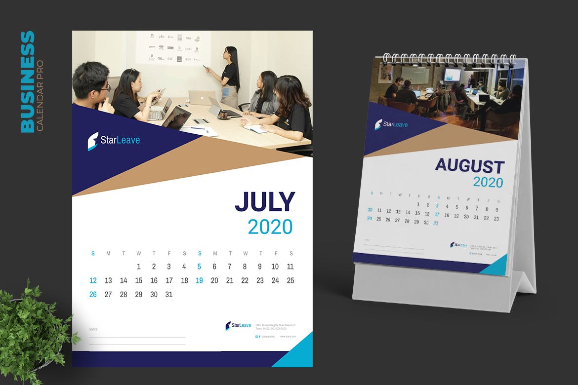 2020年企业定制活页台历表设计模板 Clean Business Calendar Pro插图4