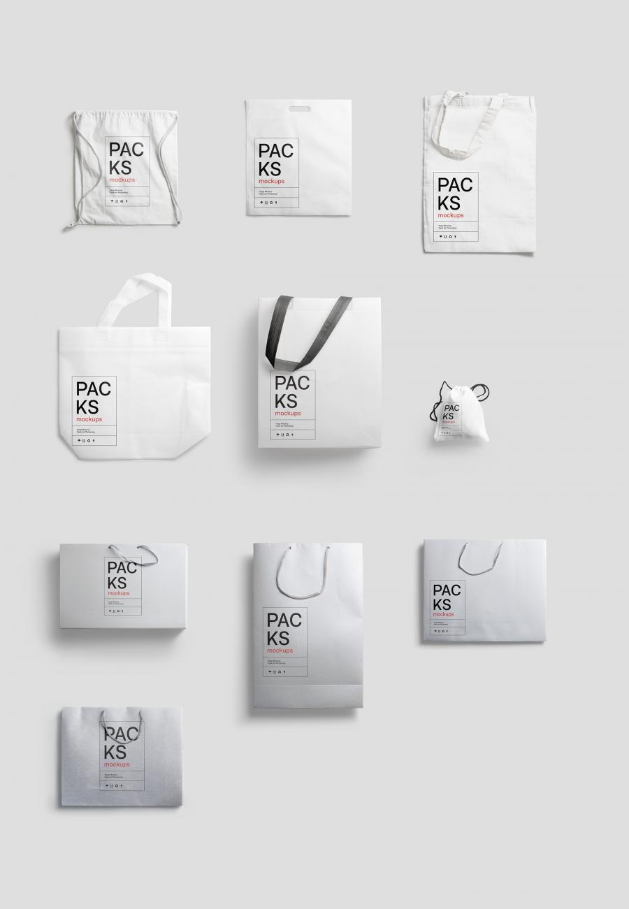 超级纸袋礼品包装袋样机套装Bag Mockups插图(6)