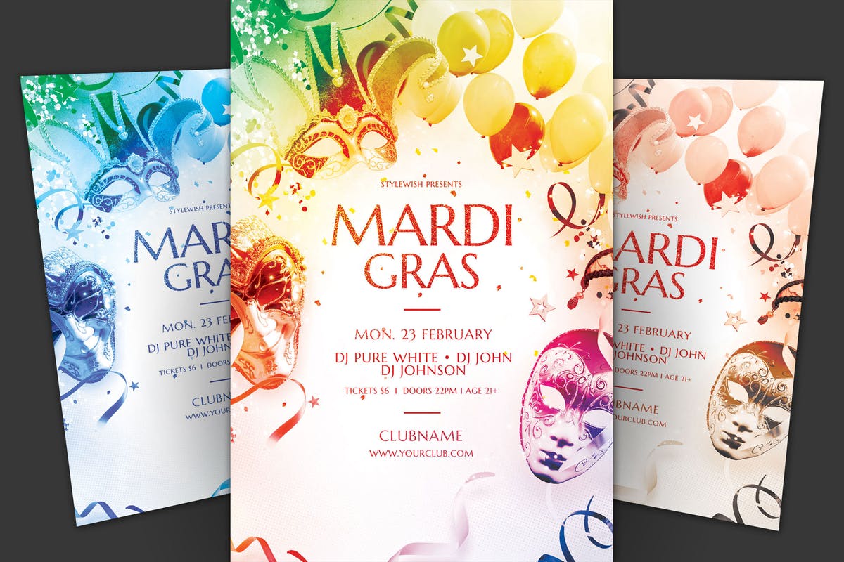 狂欢节庆典活动传单PSD海报设计模板 Mardi Gras Flyer插图