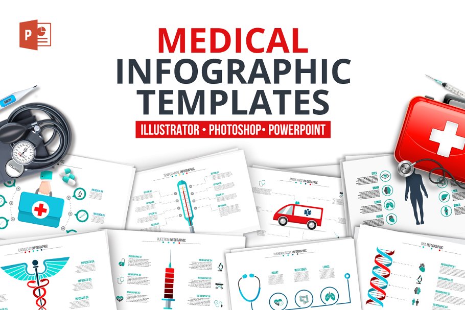 医疗保健主题信息图表类型幻灯片设计素材 Medical infographics插图