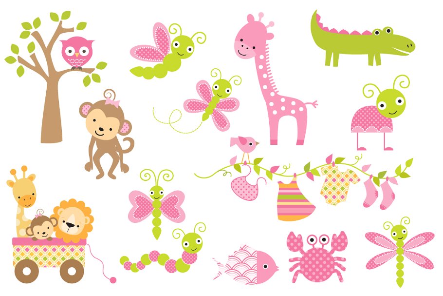 女童主题风格设计元素&背景纹理 Baby Girl Graphics & Patterns插图3