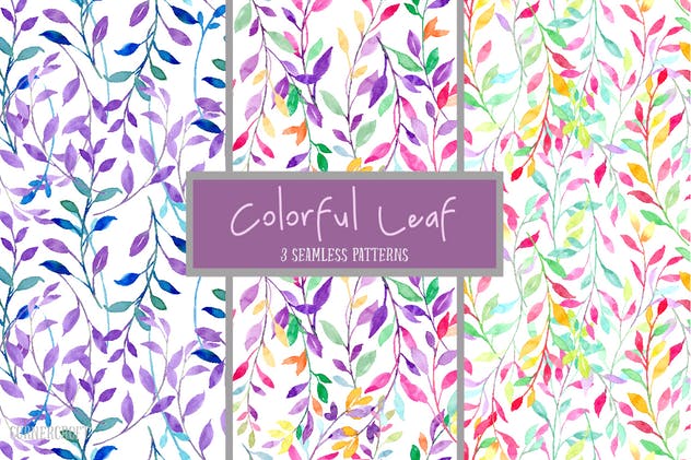 多彩叶子设计矢量水彩图案 Watercolor Colorful Leaf Design Kit Vector插图(4)