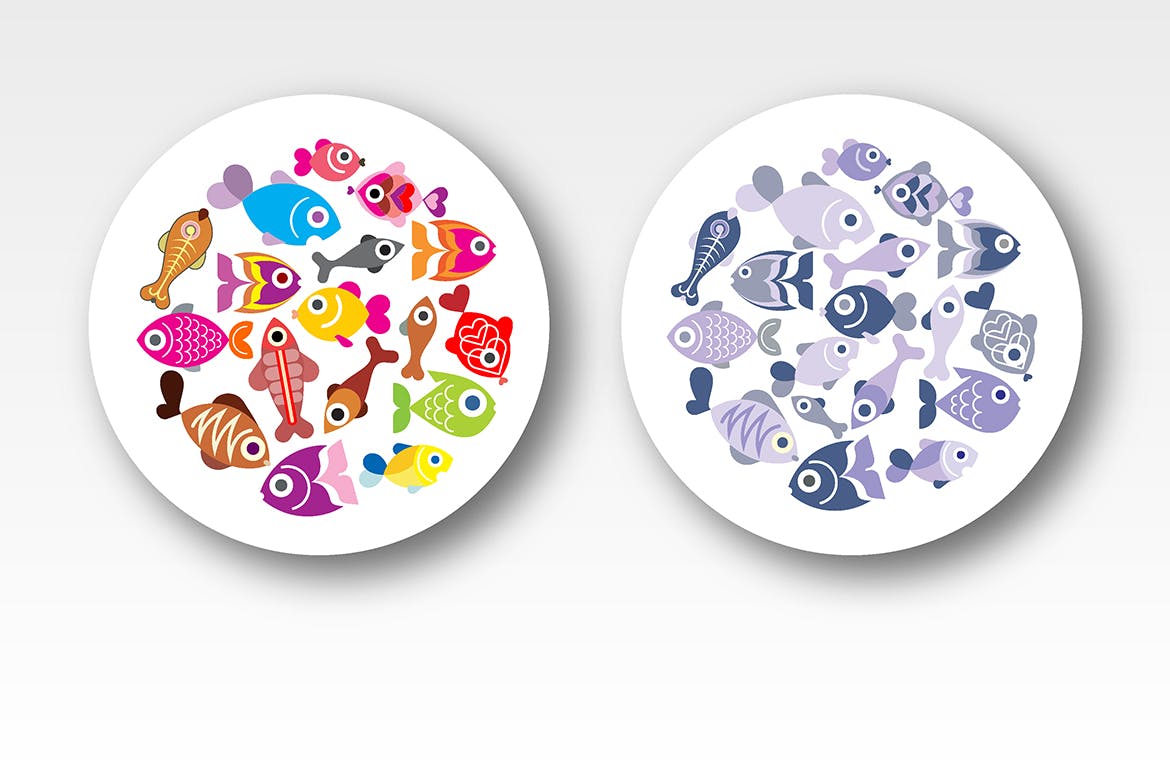 奇异鱼类矢量图形设计素材 Exotic Fish round shape vector designs插图