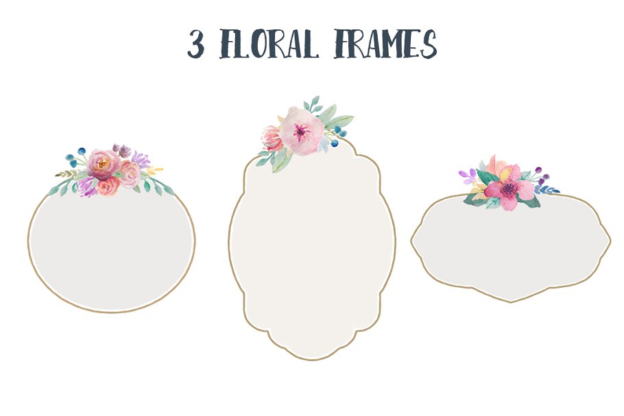 水彩花卉素材集（元素、花环&花框） Go Floral! watercolor clip art set插图3
