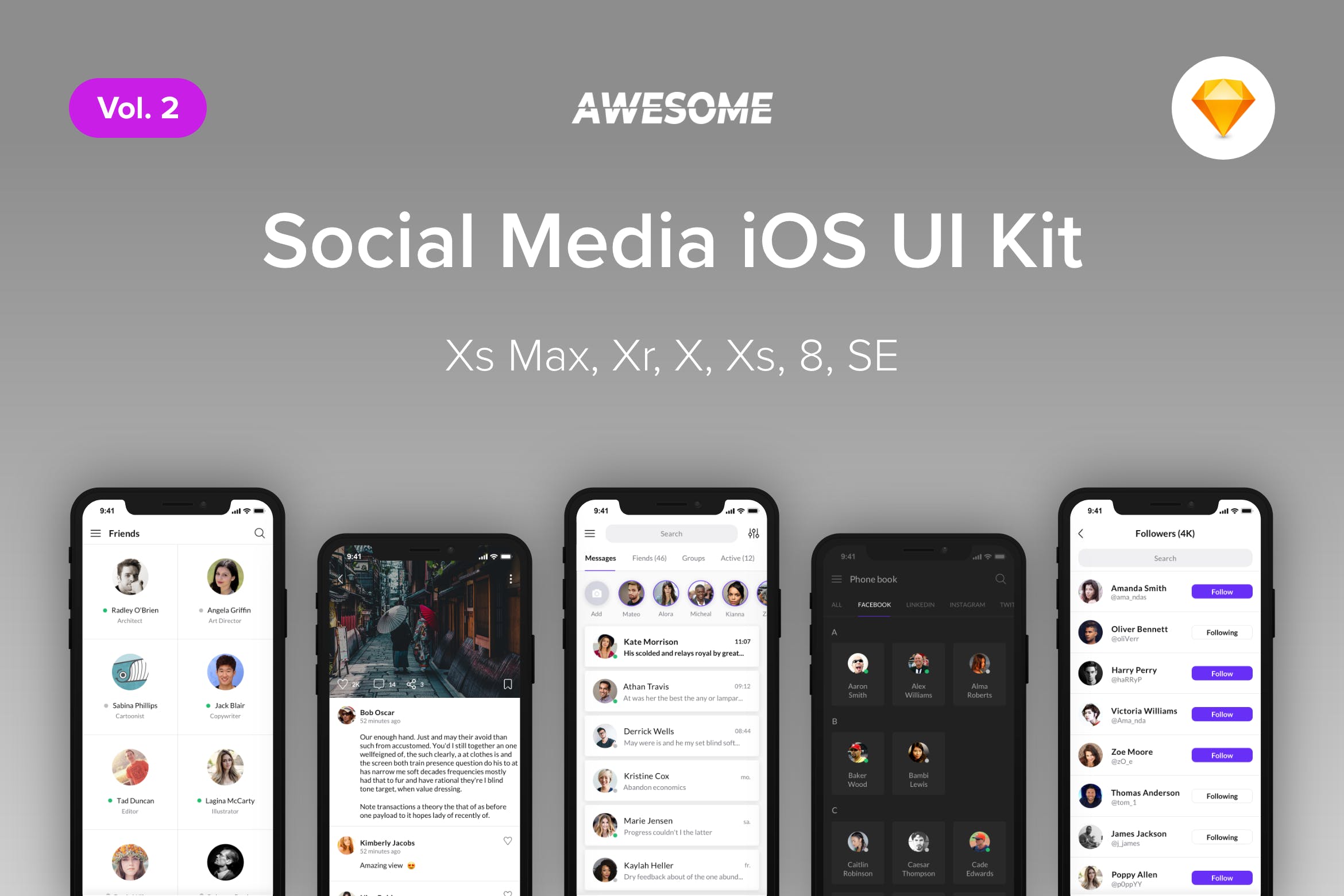 iOS平台APP应用社交媒体界面设计UI套v2[Sketch] Awesome iOS UI Kit – Social Media Vol. 2 (Sketch)插图