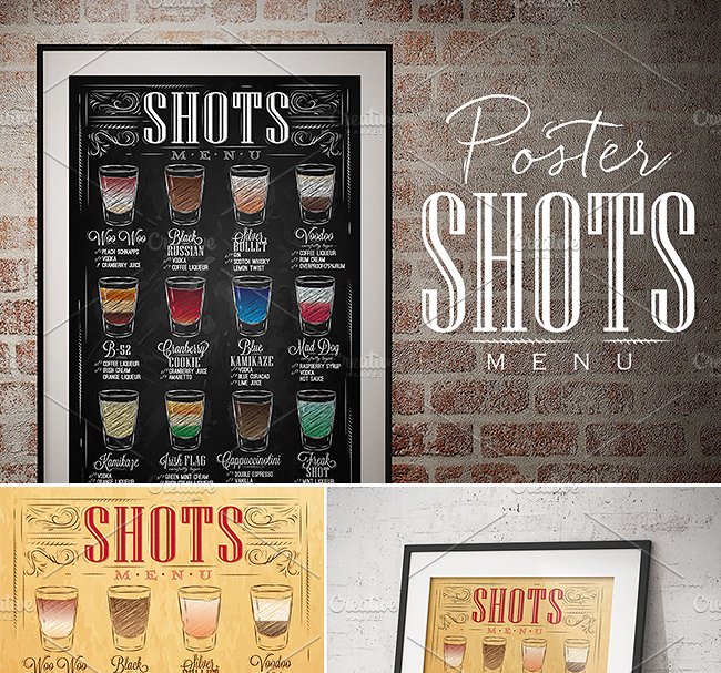 饮料冷饮海报式菜单模板 Poster Shots Menu插图
