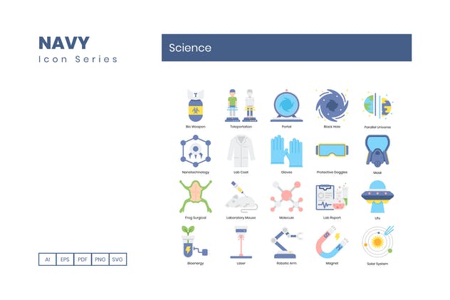 60枚科学技术主题海军蓝图标素材 60 Science Icons | Navy Series插图3