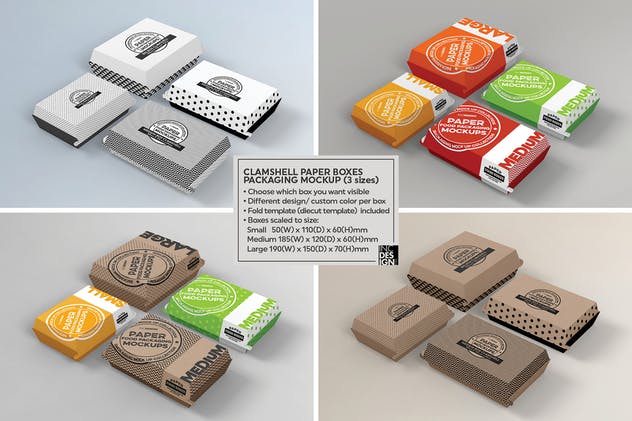 纸质翻盖外卖包装样机 Paper Clamshell Takeout Packaging Mockups插图(1)