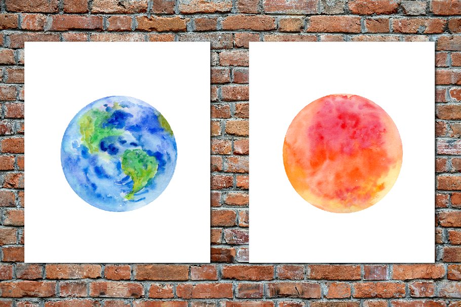 太阳系行星水彩剪切画 Watercolour Solar System插图3