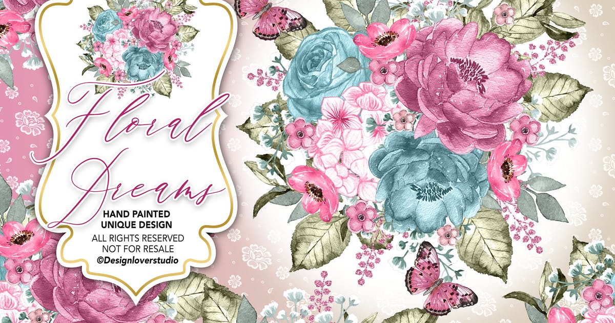 粉红水彩花卉婚礼剪贴画设计素材 Floral Dreams design插图