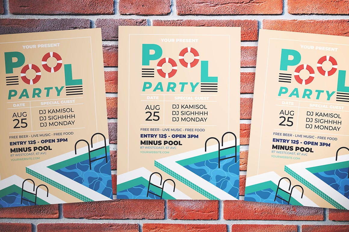 性感泳装活动派对海报传单设计模板 Pool Party Flyer插图(3)