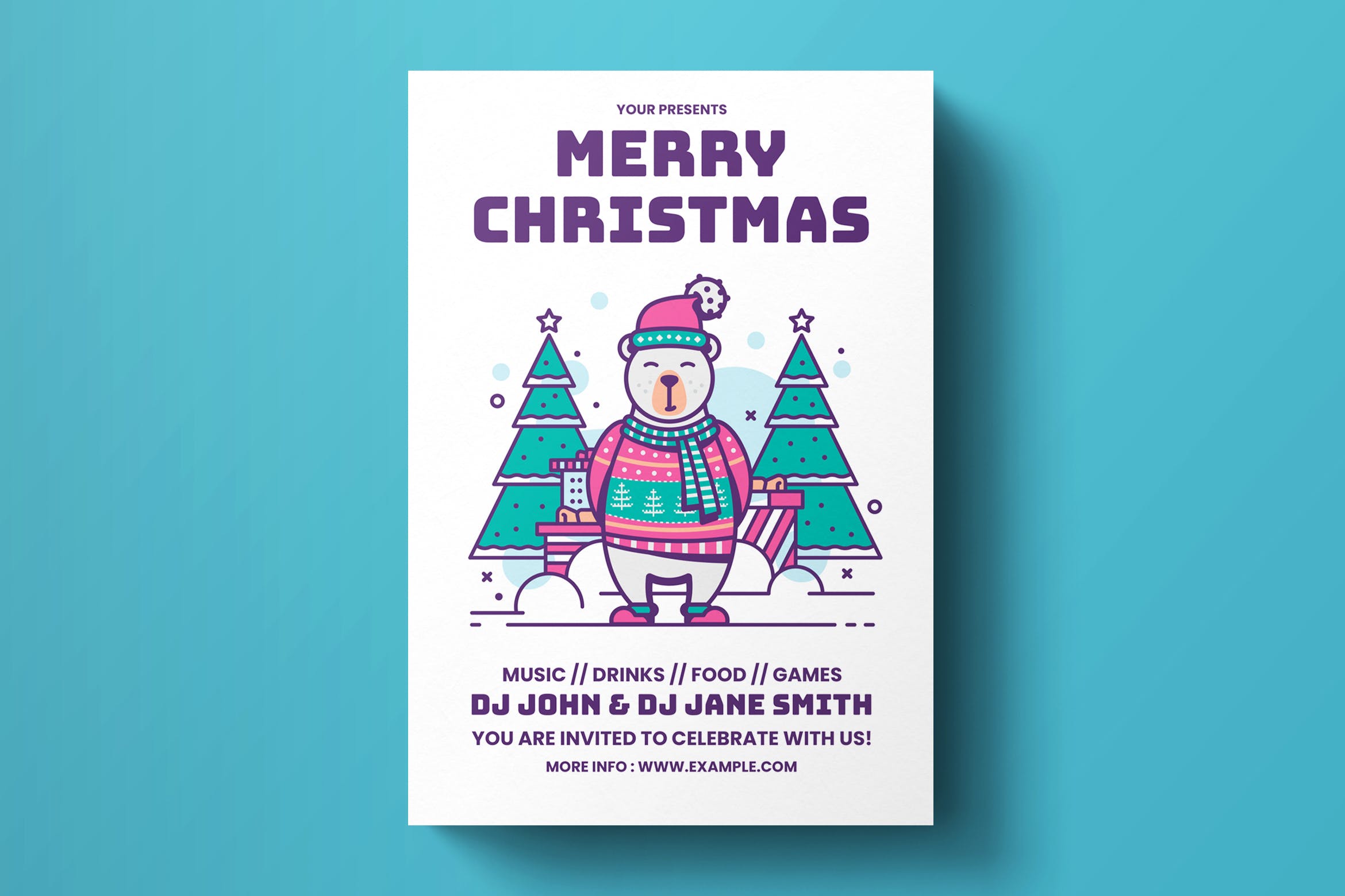 圣诞节音乐/美食/游戏活动派对海报传单设计模板 Christmas Flyer Template插图