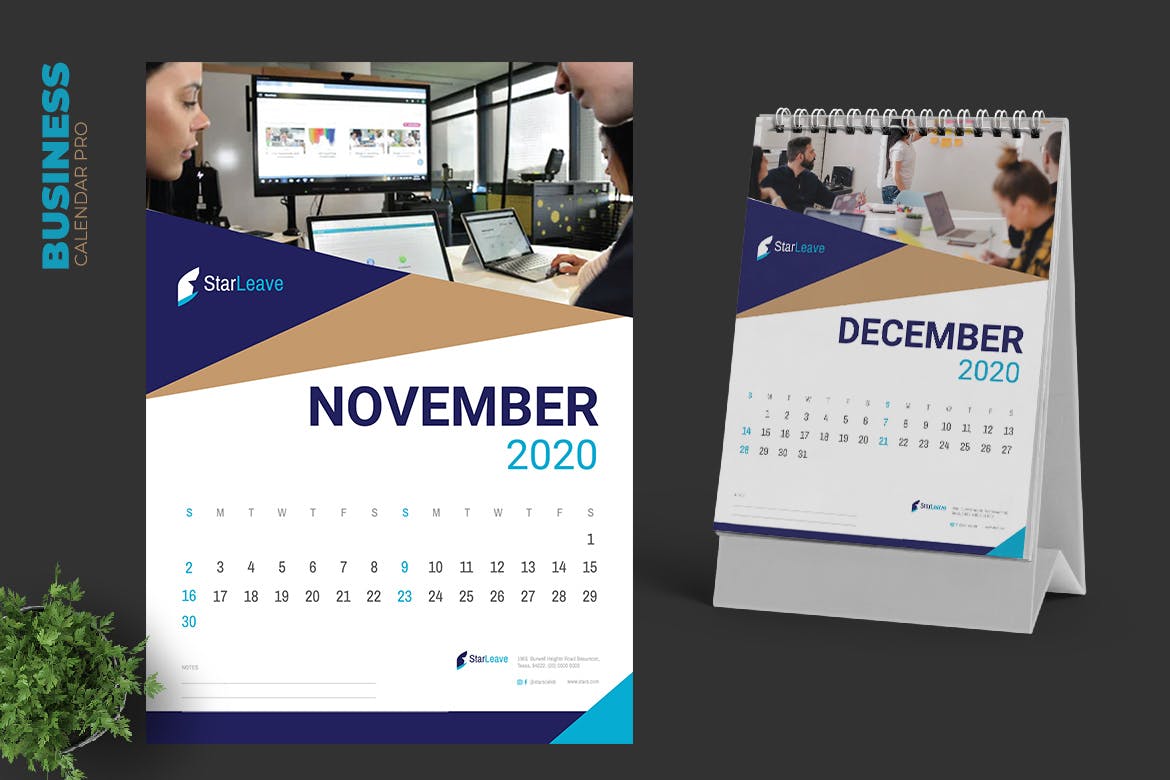 2020年企业定制活页台历表设计模板 Clean Business Calendar Pro插图6
