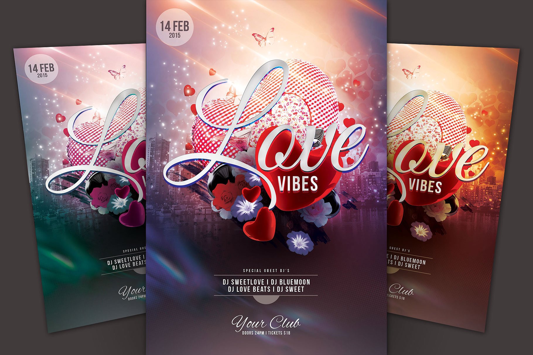 甜蜜心形元素情人节活动海报传单模板 Love Vibes Flyer Template插图