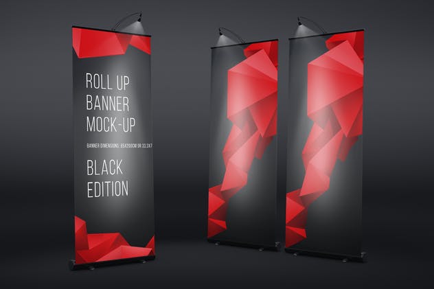 创意广告设计X展架样机模板 Roll Up Black Banner Mock-Up插图1